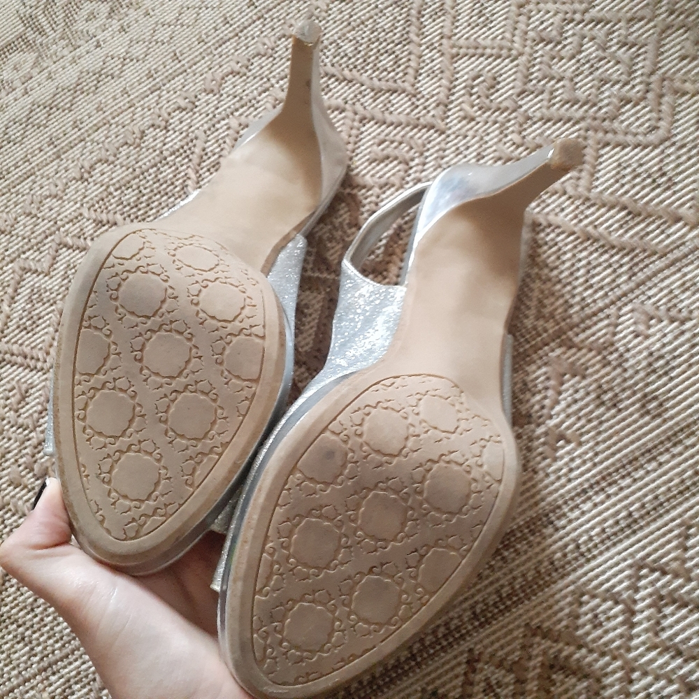 Rampage Silver Glitter Peeptoe Slingback Heels 8.5 - Picture 9 of 10